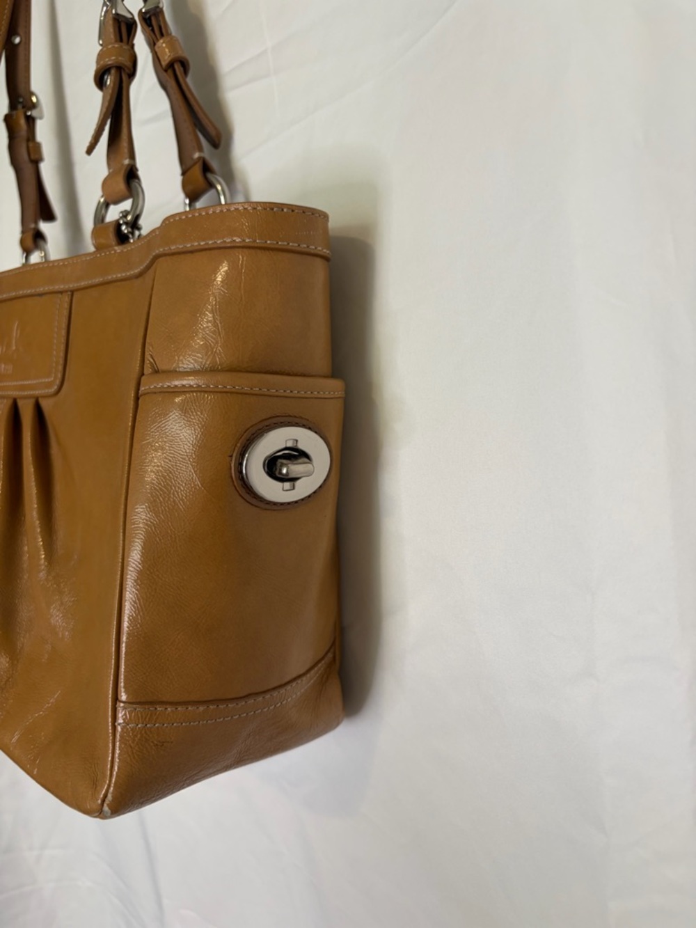 Coach Tan Leather Shoulder Bag with Front Pleats - Picture 3 of 12